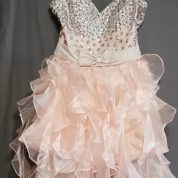 New! Strapless Spiral Ruffle Bling Prom Gown - Picture 4 of 8